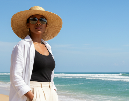Woman wearing stylish designer sunglasses in soft natural light