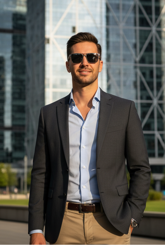 Men's Collections Hero Image of Male Standing Wearing Sunglasses