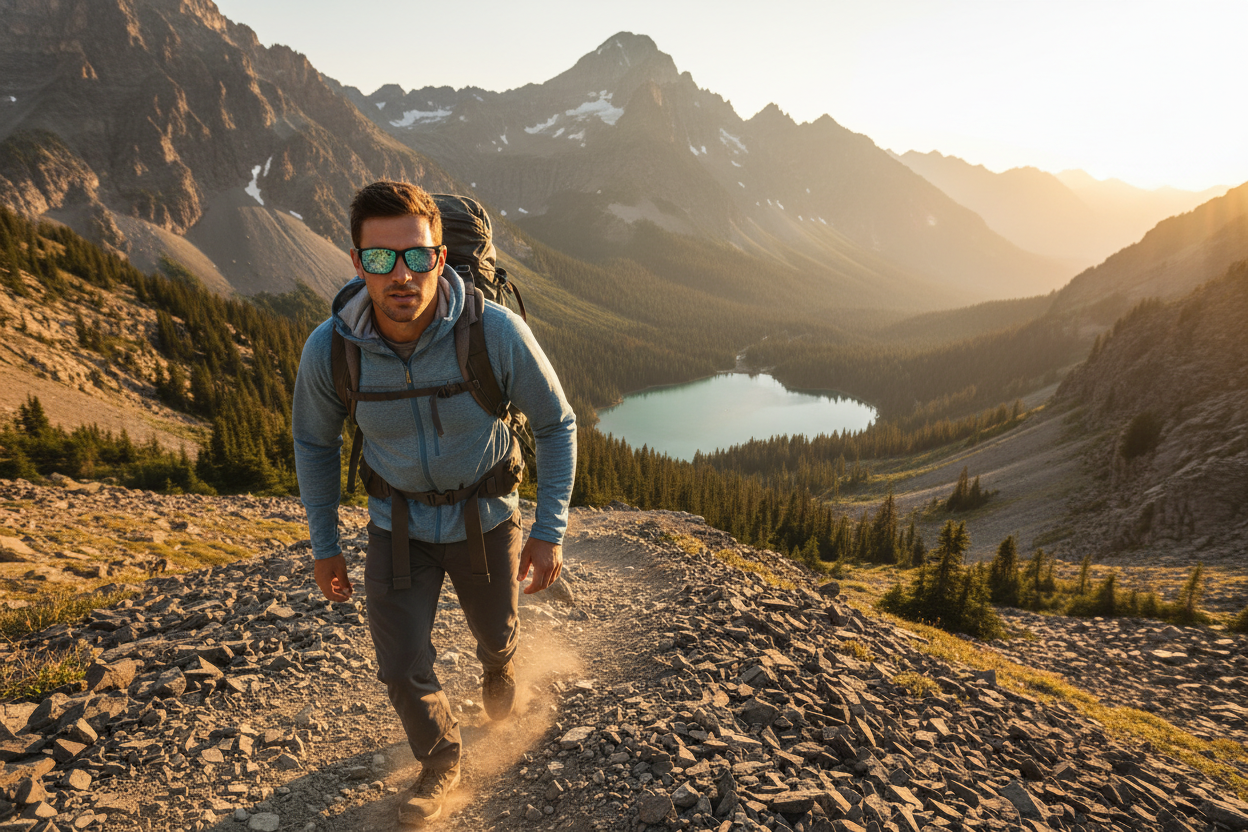 Person wearing Smith sunglasses during outdoor adventure