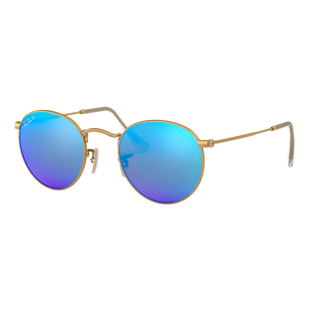 Ray Ban ROUND METAL RB3447 Blue Gold Men's Polarized Sunglasses
