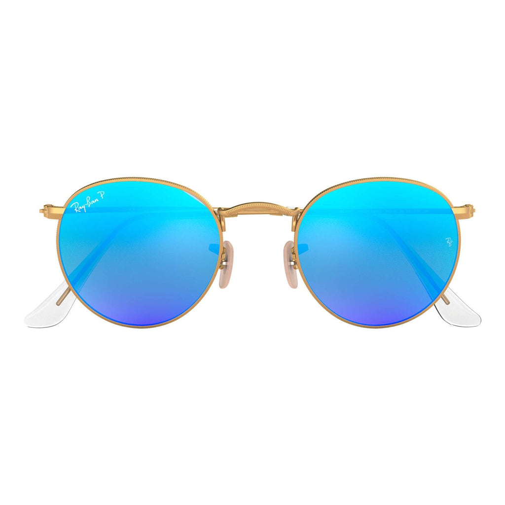 Ray Ban ROUND METAL RB3447 Blue Gold Men's Polarized Sunglasses
